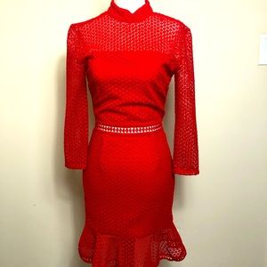 Prettylittlethings sz 2 red ruffle dress